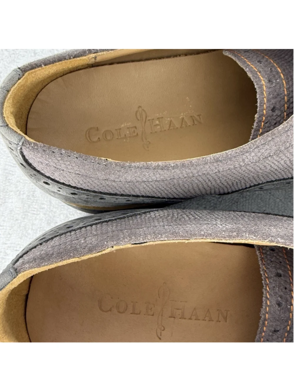 Cole Haan Men's Great Jones Wingtip Oxfords in grey suede Textured Leather 9.5